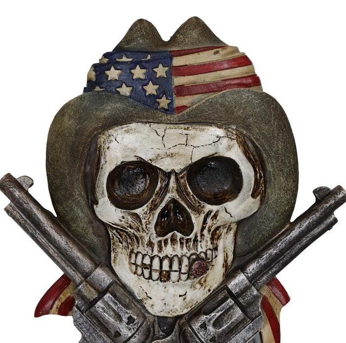 Western Vintage Cowboy Skull With USA Flag Hat And Crossed Pistols Wall Decor