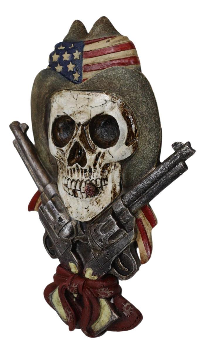 Western Vintage Cowboy Skull With USA Flag Hat And Crossed Pistols Wall Decor