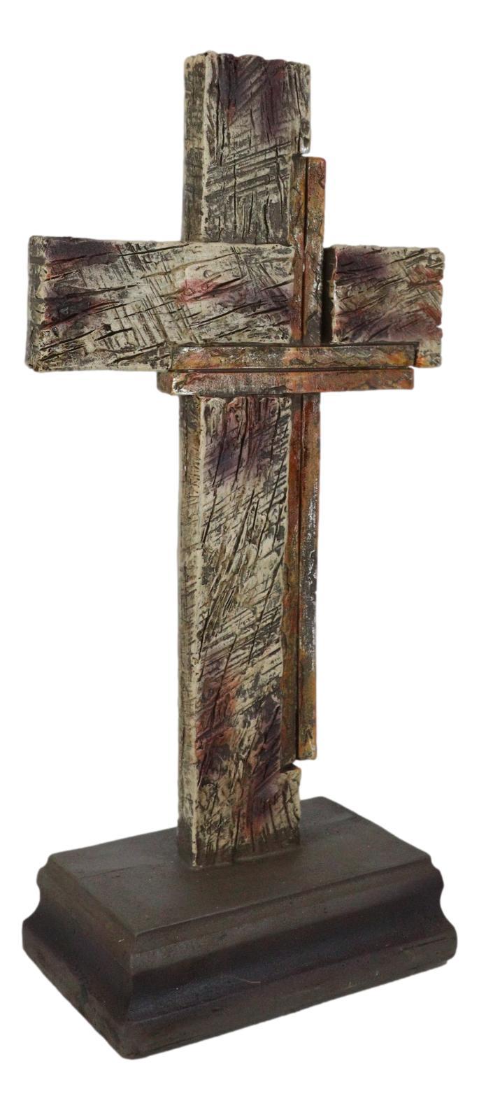 Western Vintage Distressed Layered Wood Grain Pattern Faux Wooden Desktop Cross