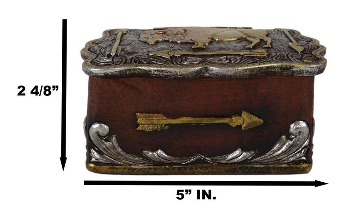 Western Wild Bison Buffalo With Native Indian Arrows Tooled Concho Trinket Box
