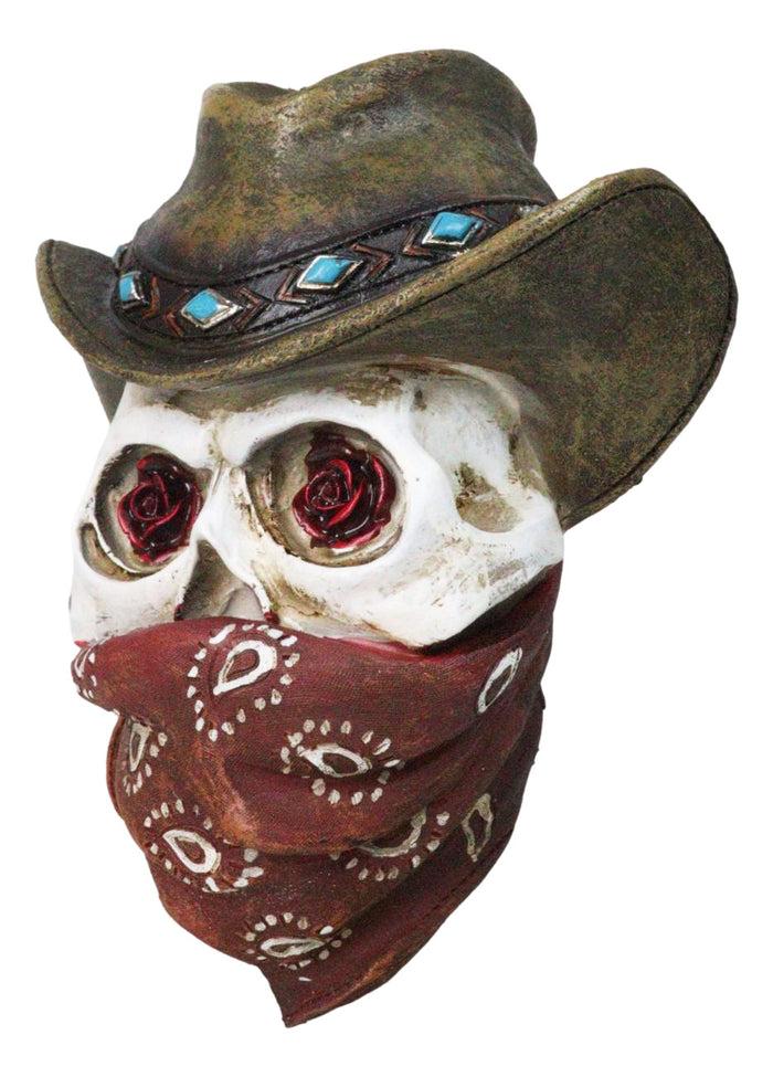 Western Wild West Cowboy Skull With Rose Eyes Hat And Bandana Mask Wall Decor