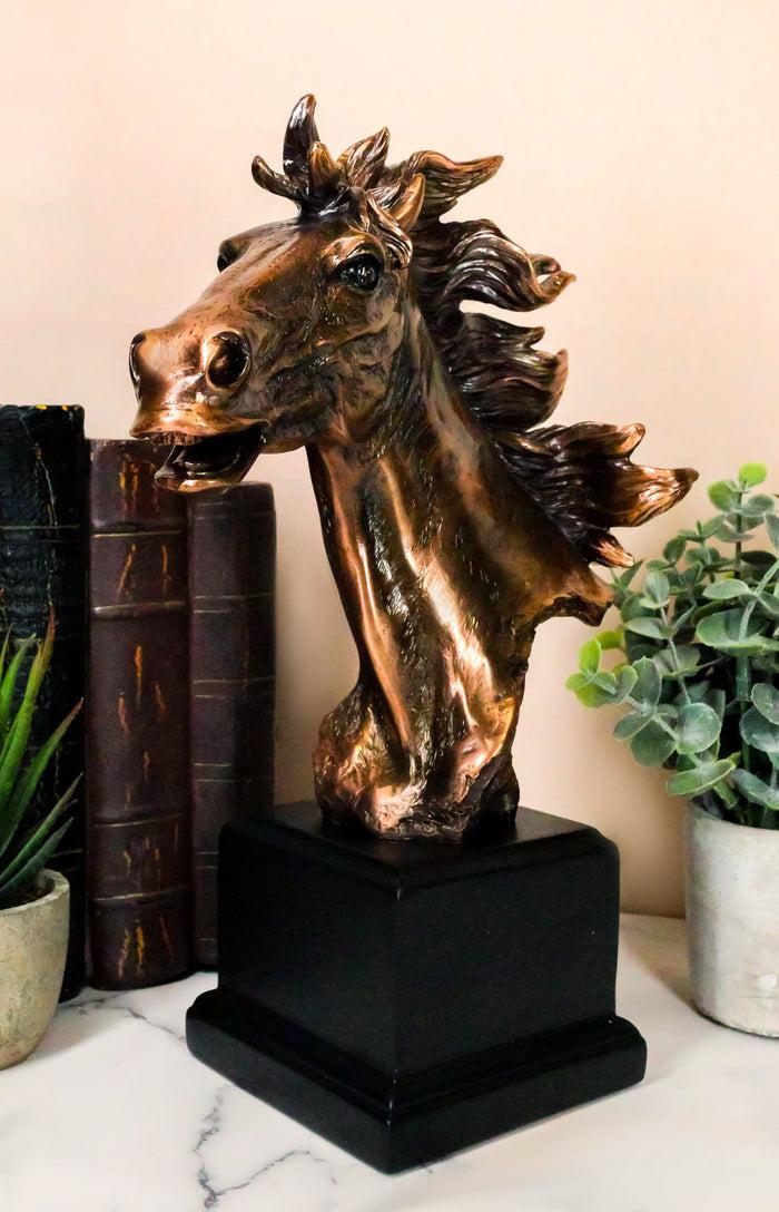 Western Wildlife Running Horse Stallion Head Bust Figurine With Trophy Base