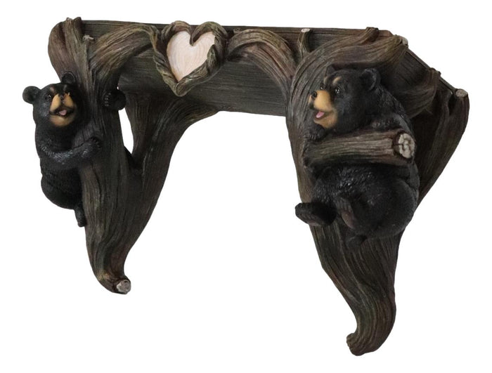 Whimsical 2 Climbing Black Bears By Forest Tree Branches Floating Wall Shelf