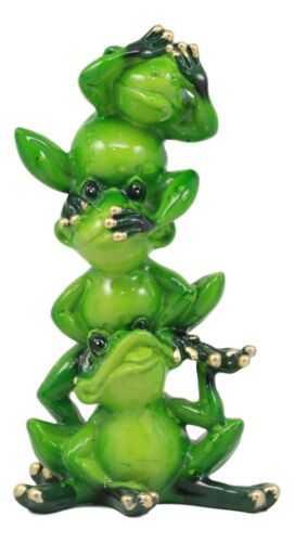 Whimsical Acrobatic See Hear And Speak No Evil Frogs Totem Statue 5.75"Tall