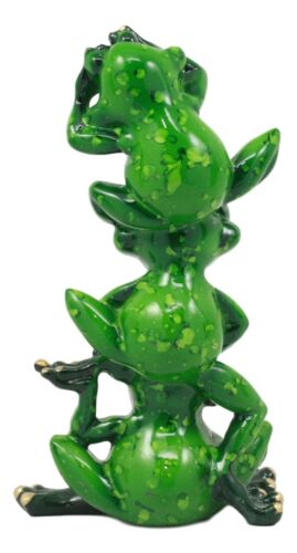 Whimsical Acrobatic See Hear And Speak No Evil Frogs Totem Statue 5.75"Tall
