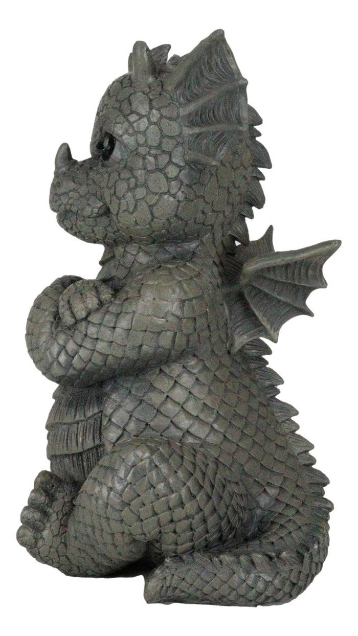 Whimsical Angry Faced Sulky Mad Garden Dragon Folding His Arms Decor Figurine
