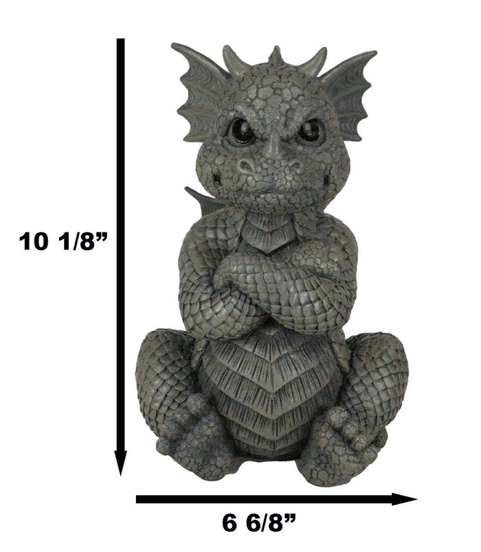 Whimsical Angry Faced Sulky Mad Garden Dragon Folding His Arms Decor Figurine