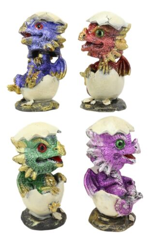 Whimsical Baby Dragon Egg Hatchlings Bobblehead Figurine Set In Metallic Colors