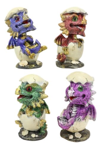Whimsical Baby Dragon Egg Hatchlings Bobblehead Figurine Set In Metallic Colors