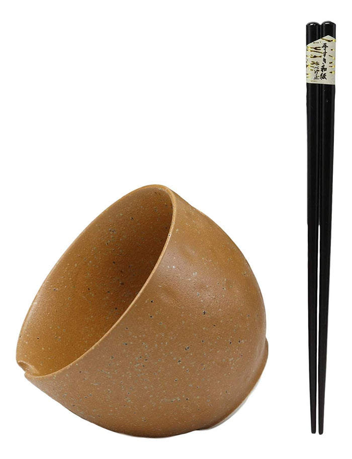Whimsical Ceramic Brown Owl Ramen Udong Noodles Soup Bowl With Chopsticks Set