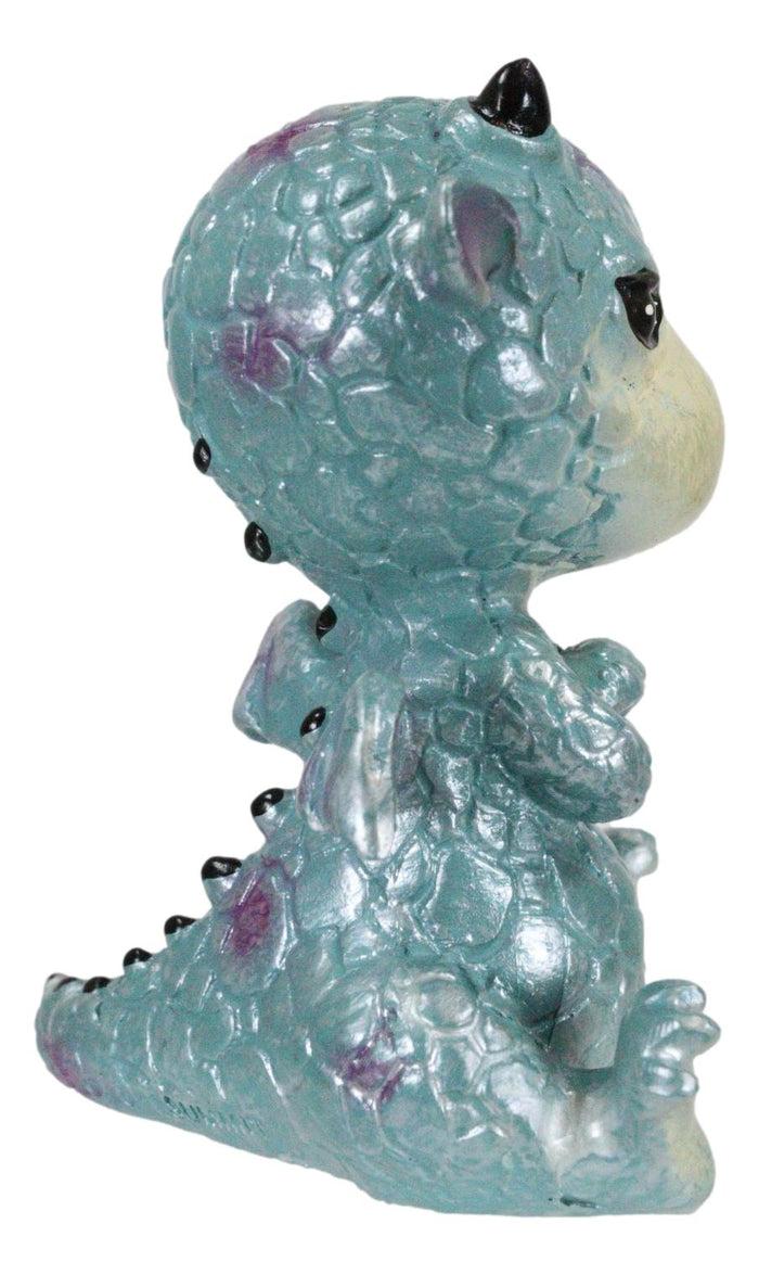 Whimsical Cute Blue Sulky Baby Dragon Wyrmling With Magenta Spots Mini Figurine
