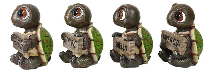 Whimsical Cute Sea Turtles Set Of Four Figurine Holding Signs With Funny Sayings