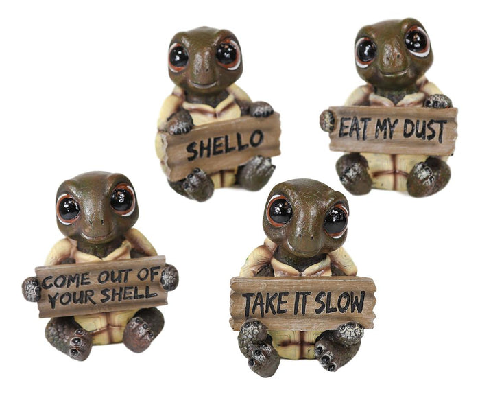 Whimsical Cute Sea Turtles Set Of Four Figurine Holding Signs With Funny Sayings