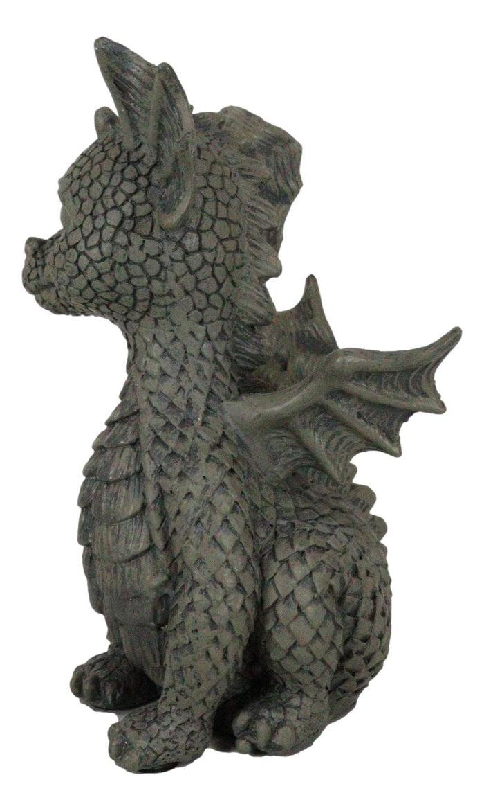 Whimsical Dainty Garden Dragon Sitting Figurine Faux Stone Fantasy Decor