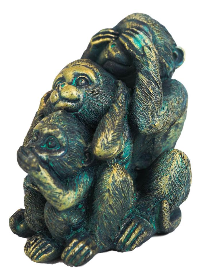 Whimsical Faded Bronze Color See Hear Speak No Evil Rainforest Monkeys Figurine