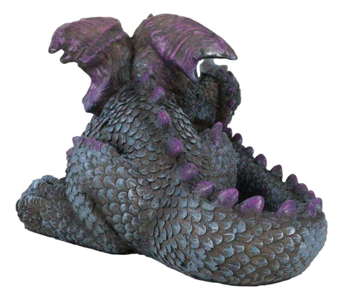 Whimsical Fantasy Purple Shy Garden Dragon Hatchling Hiding Behind Tail Figurine