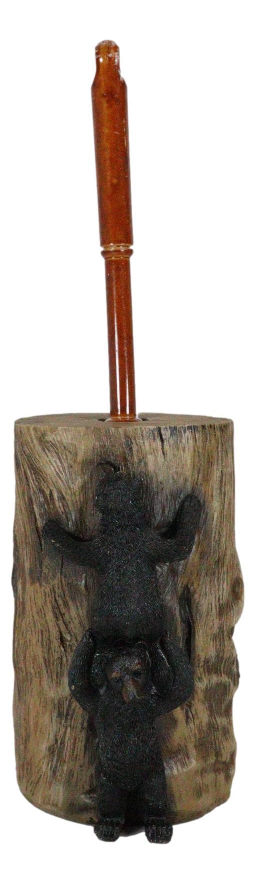 Whimsical Forest Climbing Black Bears Toilet Brush Scrub And Base Holder Set