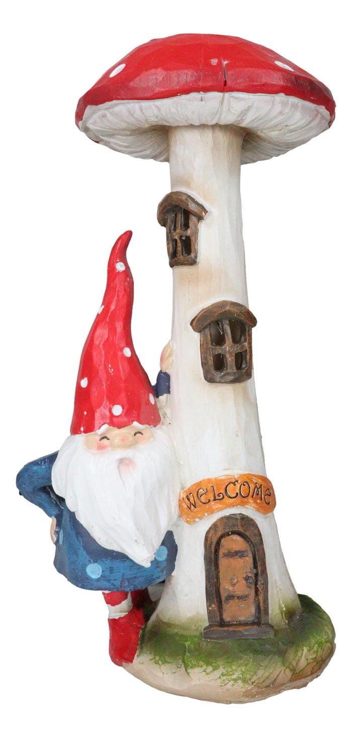 Whimsical Garden Gnome By Toadstool Mushroom Home LED Courtesy Light Figurine