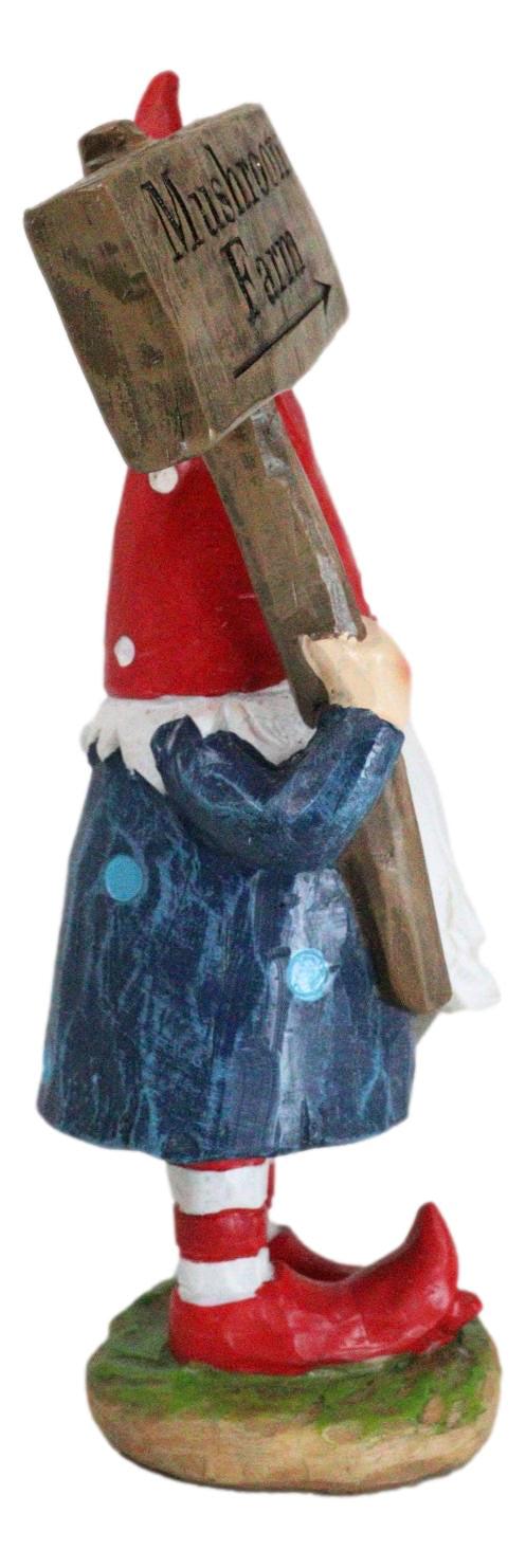 Whimsical Garden Mr Gnome With Hammer And Mushroom Farm Plank Sign Figurine