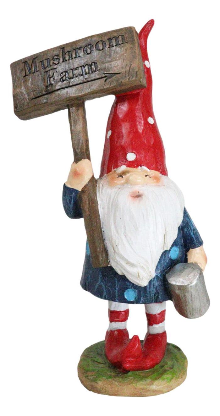 Whimsical Garden Mr Gnome With Hammer and Mushroom Farm Plank Sign Figurine Whimsical Garden Mr Gnome With Hammer and Mushroom Farm Plank Sign Figurine
