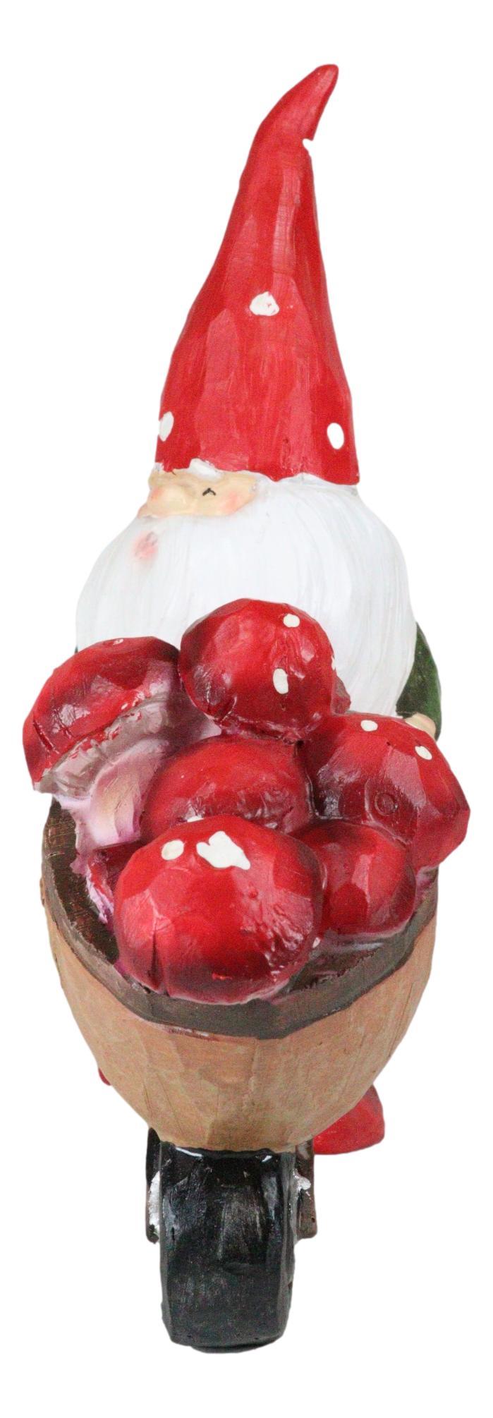 Whimsical Garden Mr Grandpa Gnome Pushing Toadstool Mushrooms Wheelbarrow Statue