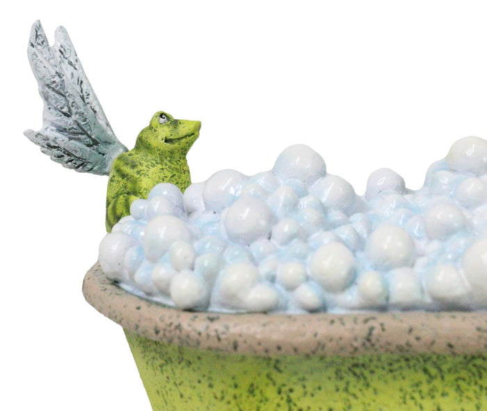 Whimsical Green Fairy Bathing In Tub With Pixie Frog Figurine By Amy Brown
