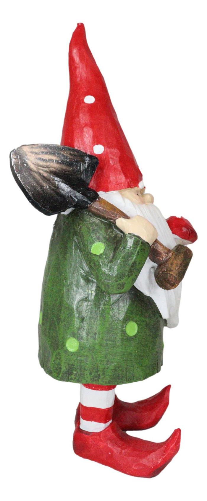 Whimsical Green Thumb Gnome Planting Toadstool Mushroom With Shovel Figurine