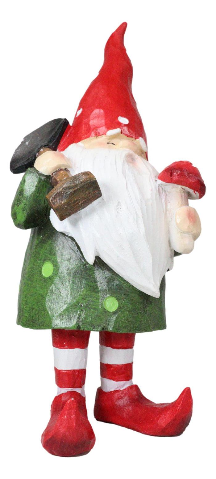 Whimsical Green Thumb Gnome Planting Toadstool Mushroom With Shovel Figurine