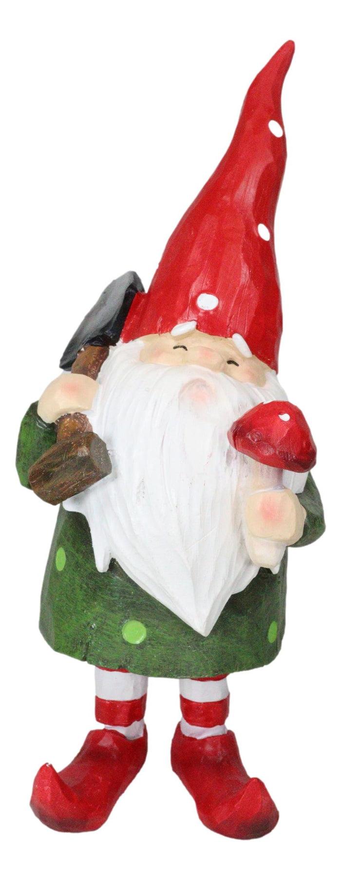 Whimsical Green Thumb Gnome Planting Toadstool Mushroom With Shovel Figurine