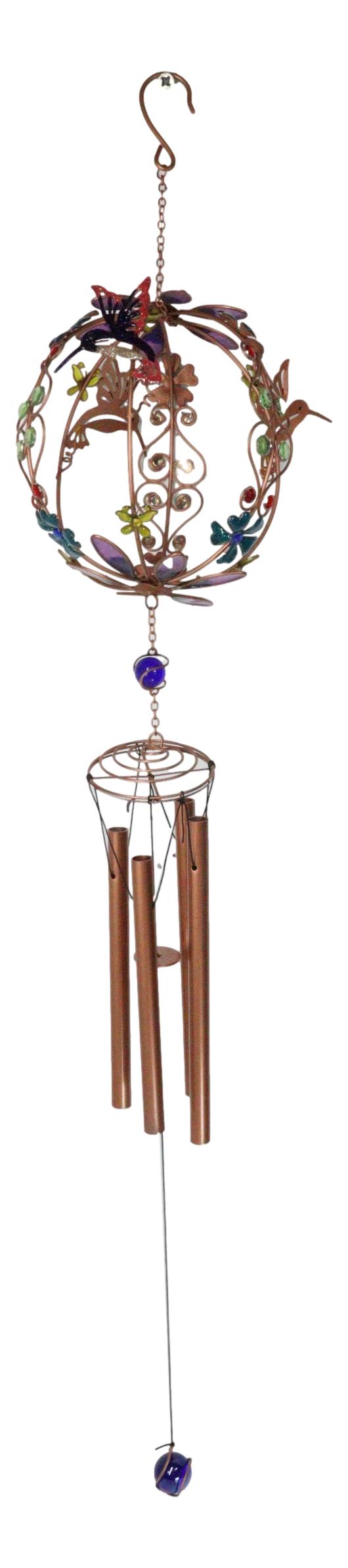 Whimsical Hummingbirds By Enchanted Globe Floral Garden Copper Wind Chime