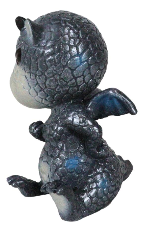 Whimsical Onyx Sulky Wyrmling Baby Hatchling Dragon With Blue Spots Figurine