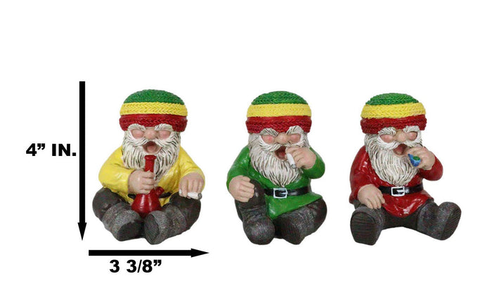 Whimsical Party All Day All Night Smoking Hippie Rasta Gnomes Figurines Set Of 3