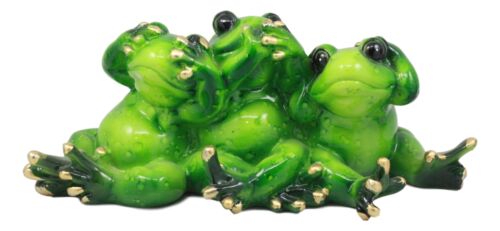 Whimsical See Hear And Speak No Evil Trio Frogs Statue 7.5"L Pond Animal Decor