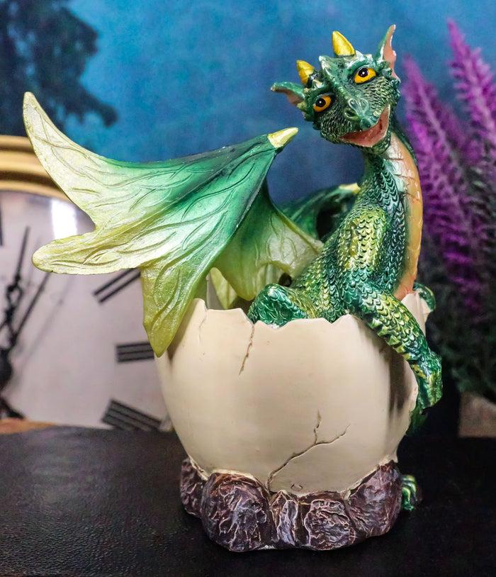Whimsical Smiling Green Hatchling Baby Dragon Hatchling In Egg Shell Figurine