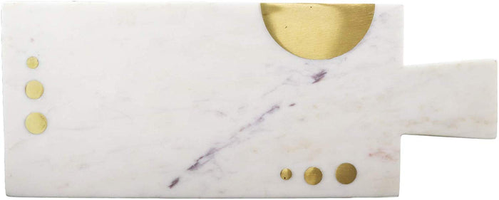 White Banswara Marble Hors D’oeuvres Cheese Board With Brass Gold Inlays 17.5"L