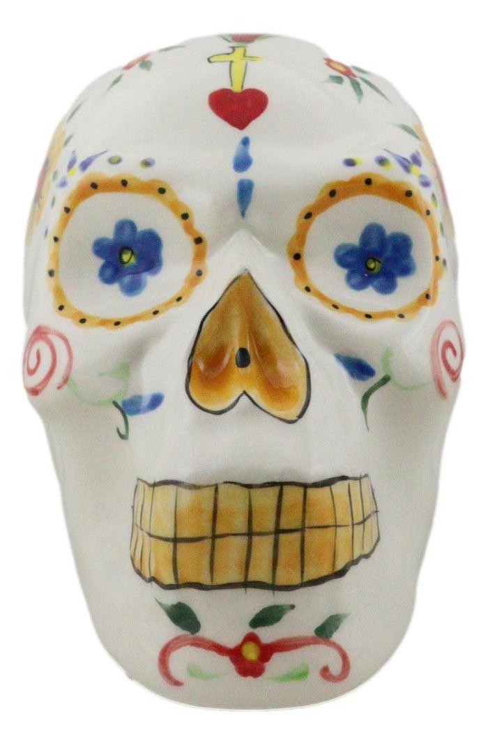 White Day Of The Dead Skull Ceramic Figurine Skeleton 7"L Fantasy Home Decor