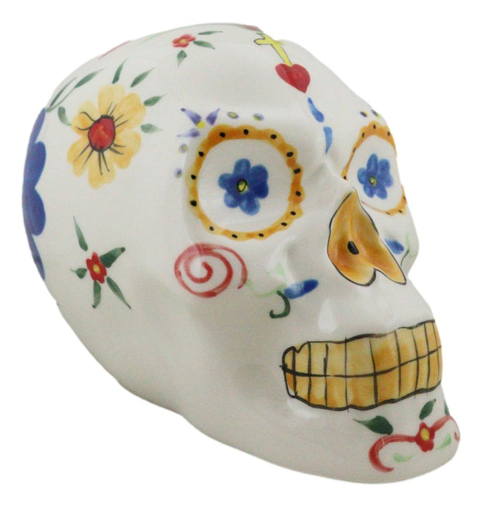 White Day Of The Dead Skull Ceramic Figurine Skeleton 7"L Fantasy Home Decor