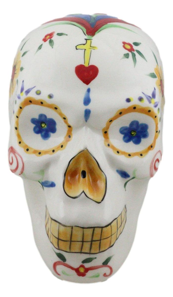 White Day Of The Dead Skull Ceramic Figurine Skeleton 7"L Fantasy Home Decor