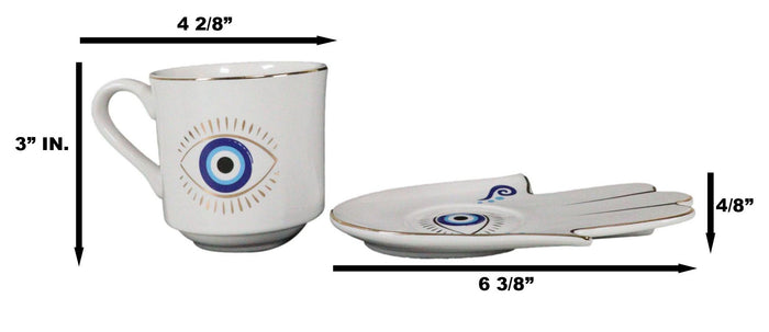 White Evil Eye Of Providence Hamsa Palmistry Hand Palm Mug Cup With Saucer Set