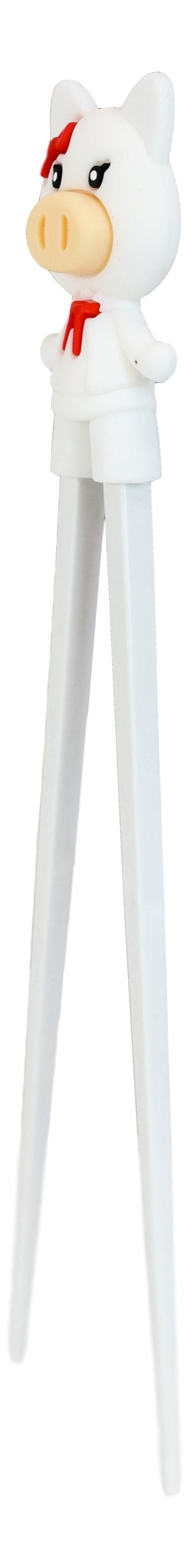 White Miss Piggy Pig Reusable Training Chopsticks Set With Silicone Helper