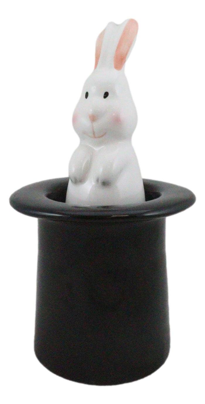 White Rabbit In Black Magician Top Hat Ceramic Salt Pepper Shakers Collectible