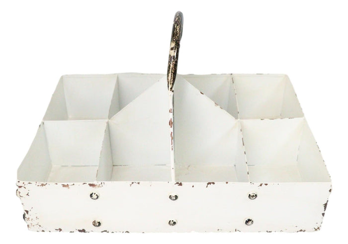 White Vintage Distressed Metal 8 Divided Section Seeding Tray Planter Pot 14"L