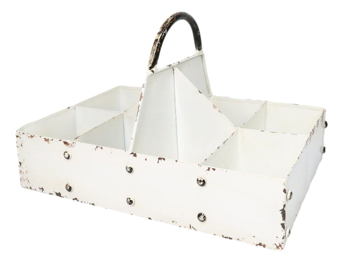 White Vintage Distressed Metal 8 Divided Section Seeding Tray Planter Pot 14"L