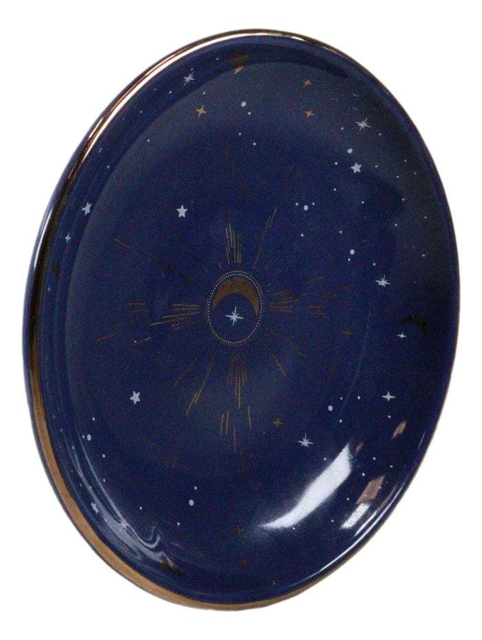 Wicca Astrology Constellation Blue Crescent Moon And Stars Trinket Jewelry Dish