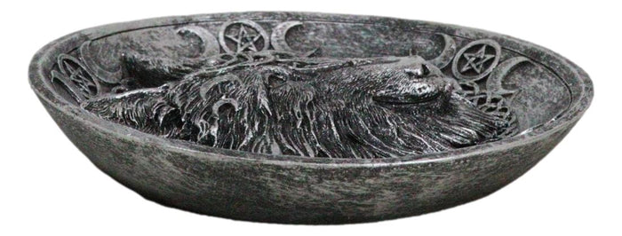 Wicca Celtic Knotwork Triple Moon Pentagram Gray Wolf Round Incense Holder