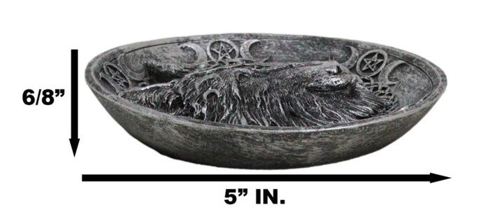 Wicca Celtic Knotwork Triple Moon Pentagram Gray Wolf Round Incense Holder