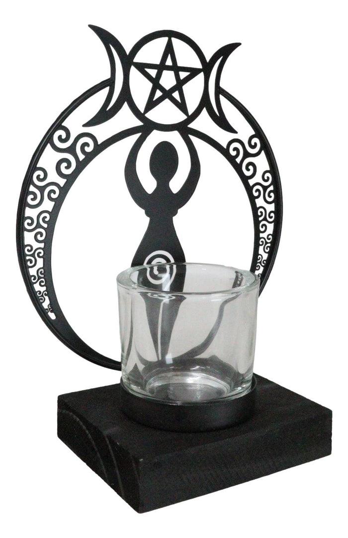 Wicca Danu Spiral Goddess Triple Moon Metal Votive Tea Light Candle Holder