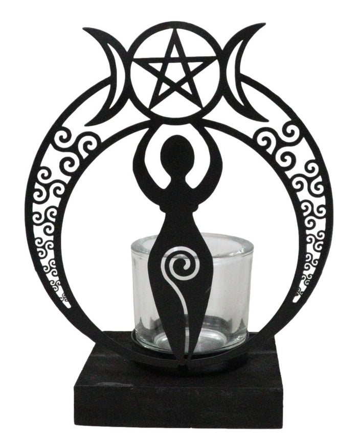 Wicca Danu Spiral Goddess Triple Moon Metal Votive Tea Light Candle Holder