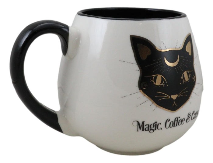 Wicca Magic Coffee Cats Feline Crescent Moon Cat With Gold Tone Ceramic Mug