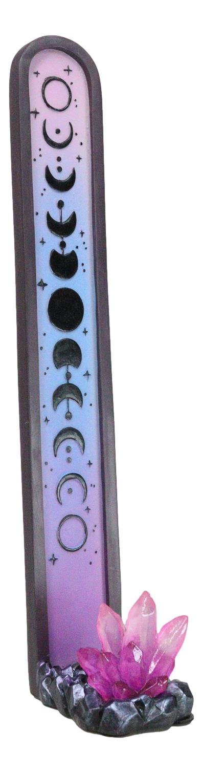 Wicca Mystic Moon Phase With Purple Crystal Incense Holder Tower Figurine